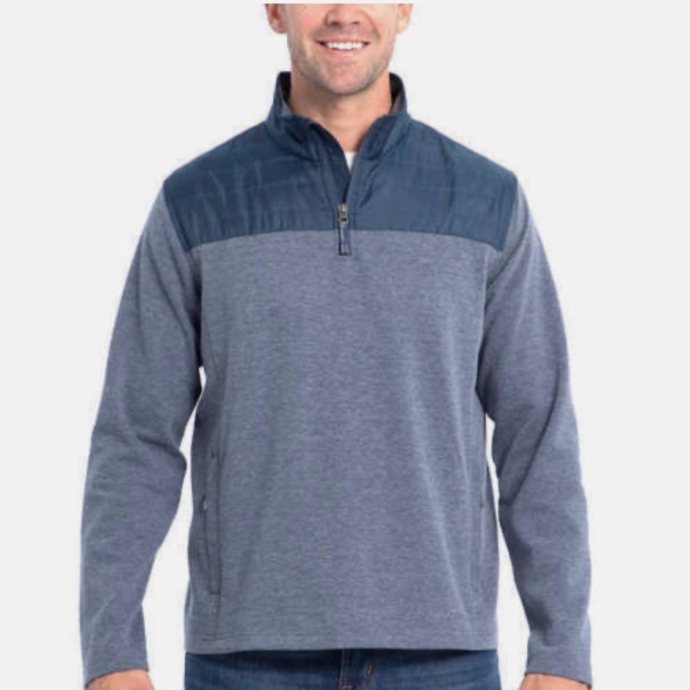Eddie Bauer Men's Blue and Gray Sweater Mixed Media 1/4 Zip Pullover Size‎ Large